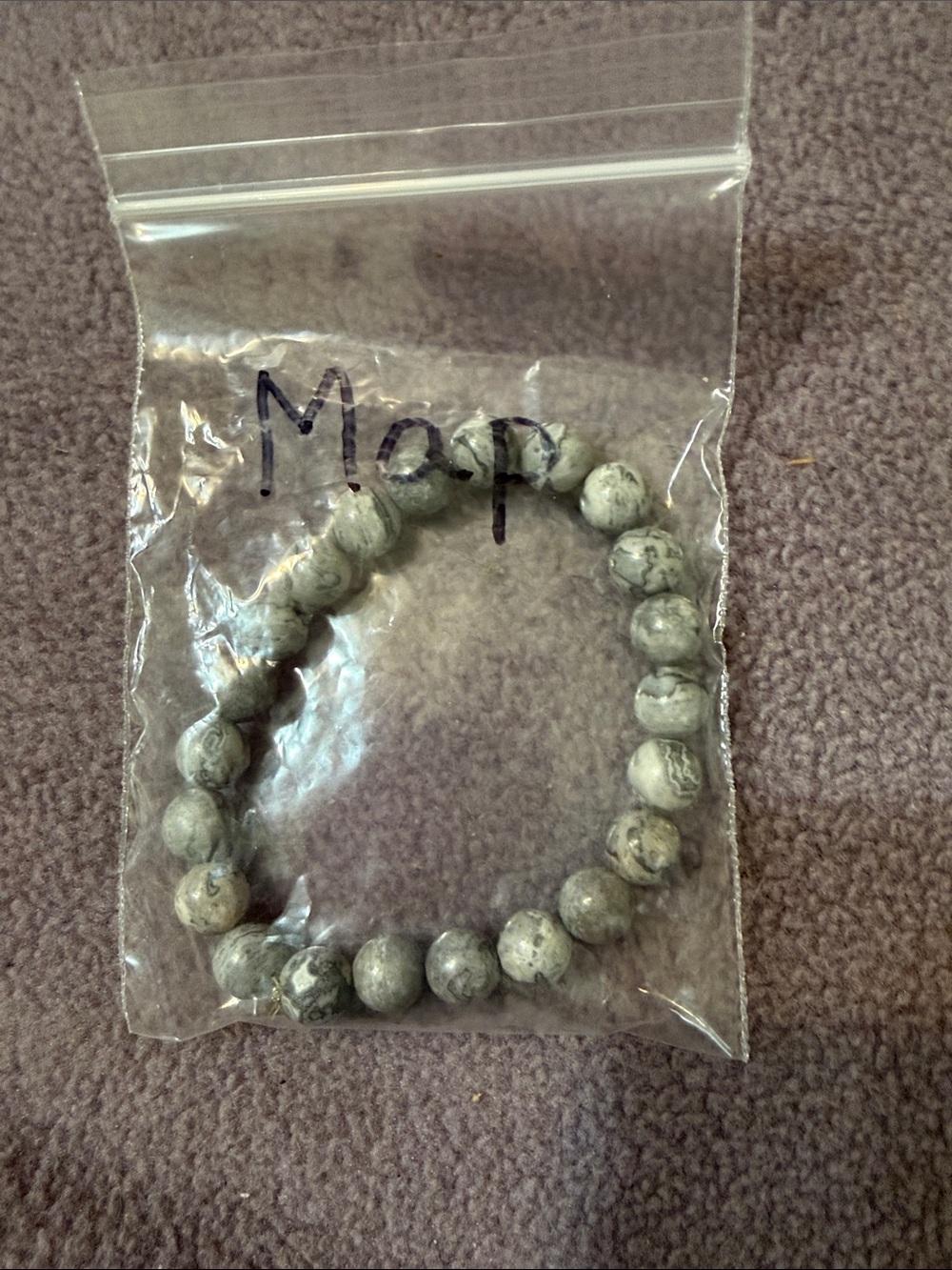 Stone Bead Stretch Bracelet - Gray “Map” Gemstones